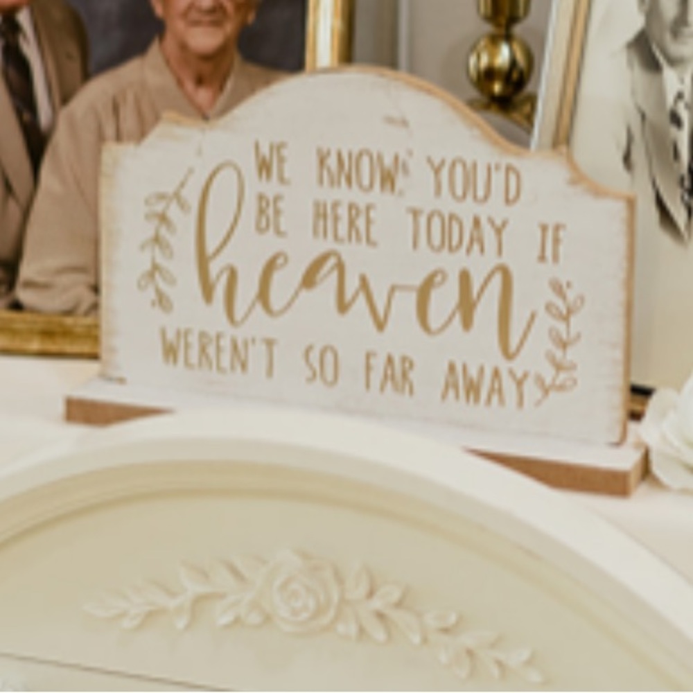 “We know you’d be here today if heaven weren’t so far away” memorial sign